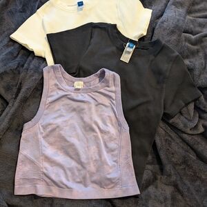 Girls Old Navy Black and Cream Ribbed Tees And Lavender Tank